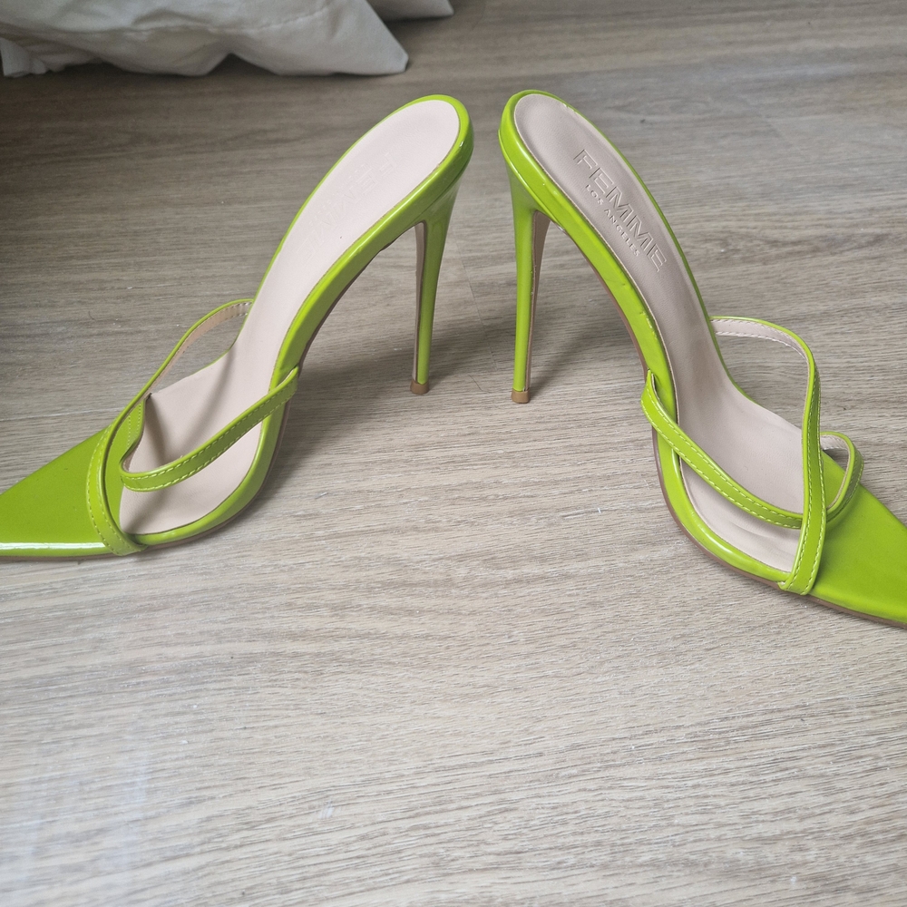 FEMME Neon Green Pointed Heels - Picture 2 of 6